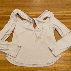 Anthropologie light purple ribbed long sleeve twist front cut out top NWT